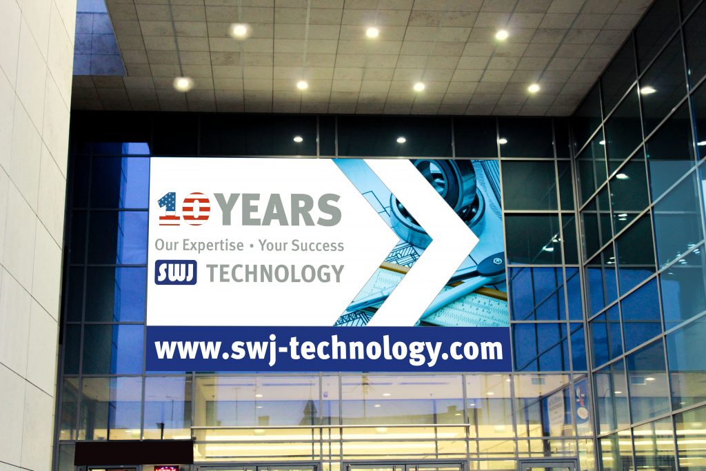 SWJ Technology 10-Years Banner am Eingang
