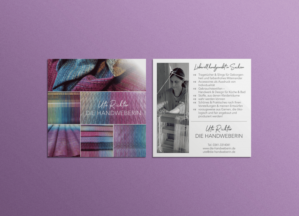 Quadratischer Flyer Die Handweberin Vorder-/Rückseite