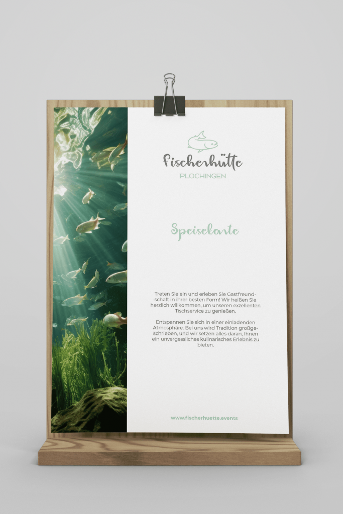 Fischerhütte Speisekarte auf Holzaufsteller