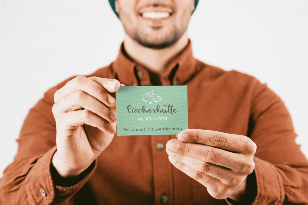 Fischerhütte Visitenkarte in Hand, Mintgrün