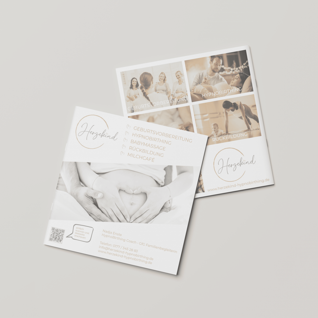 Herzekind Flyer Vorder-/Rückseite mit Kursmodulen