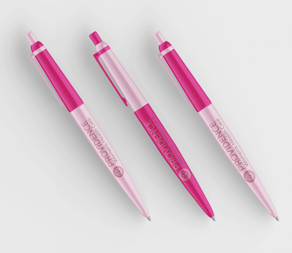 Pinke Kugelschreiber mit Praxis Branding