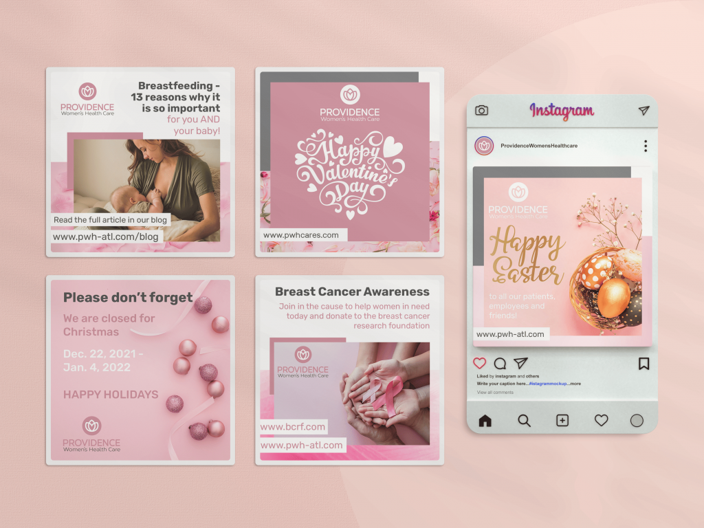Instagram-Kacheln in Rosa für Providence Women’s Health Care