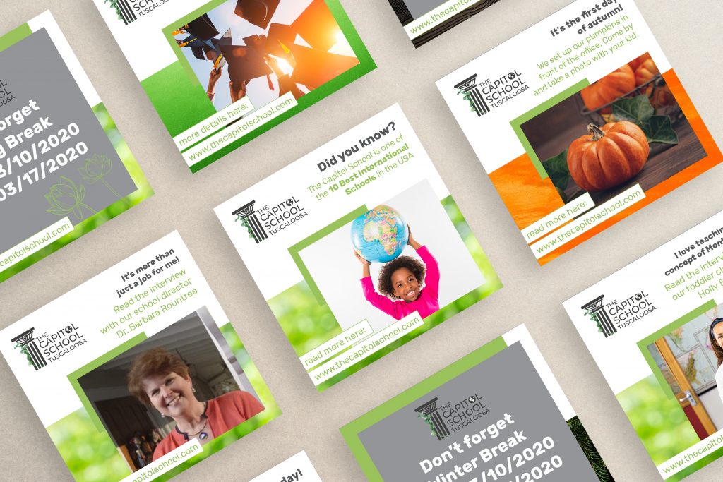 Social-Posts der Capitol School mit Smartphone-Preview