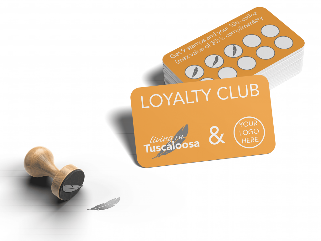 Orange Loyalty-Stempelkarte mit Holzstempel