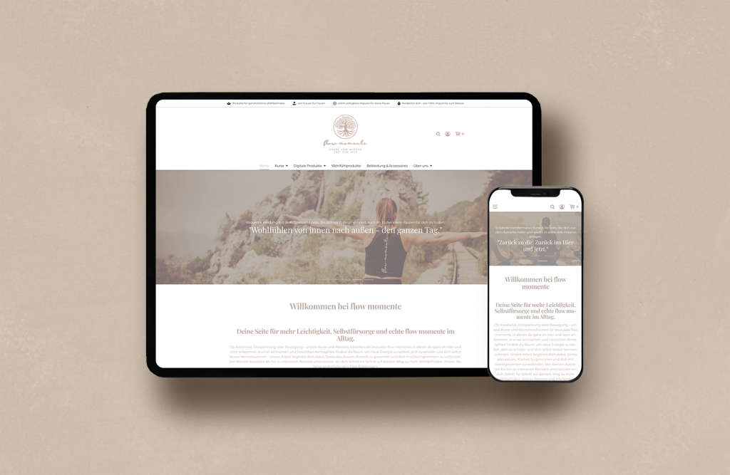 flow momente Shopstartseite auf Tablet und Smartphone