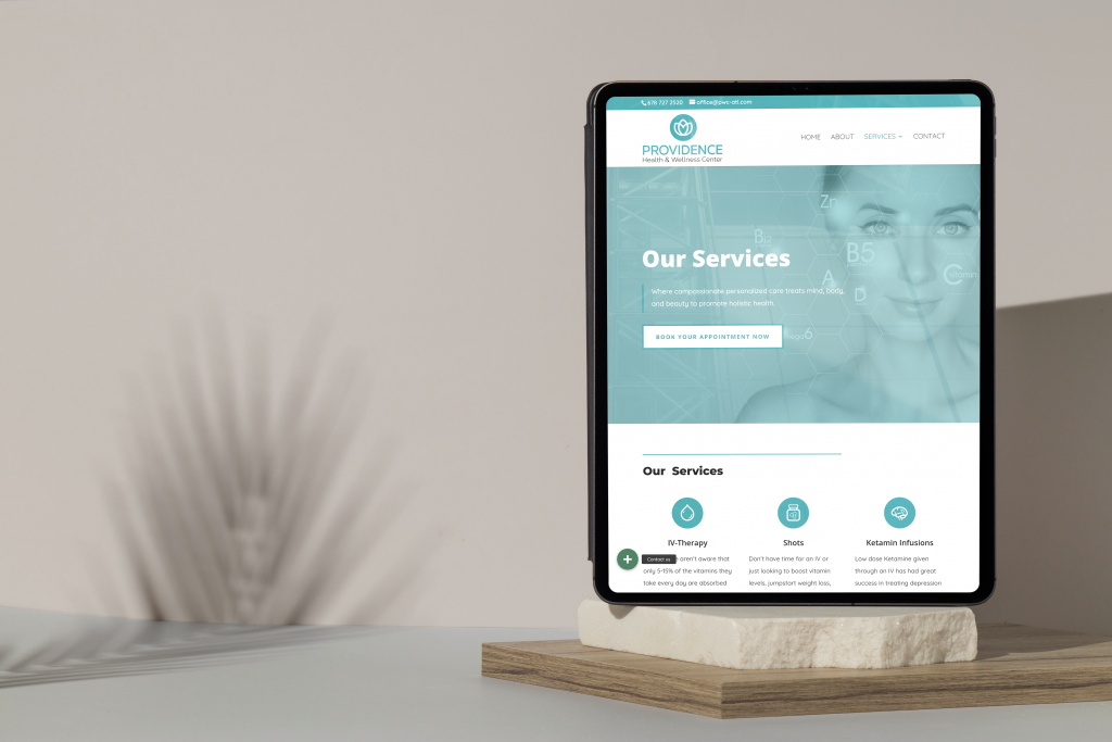 Providence Wellness Website auf Tablet in hellem Set