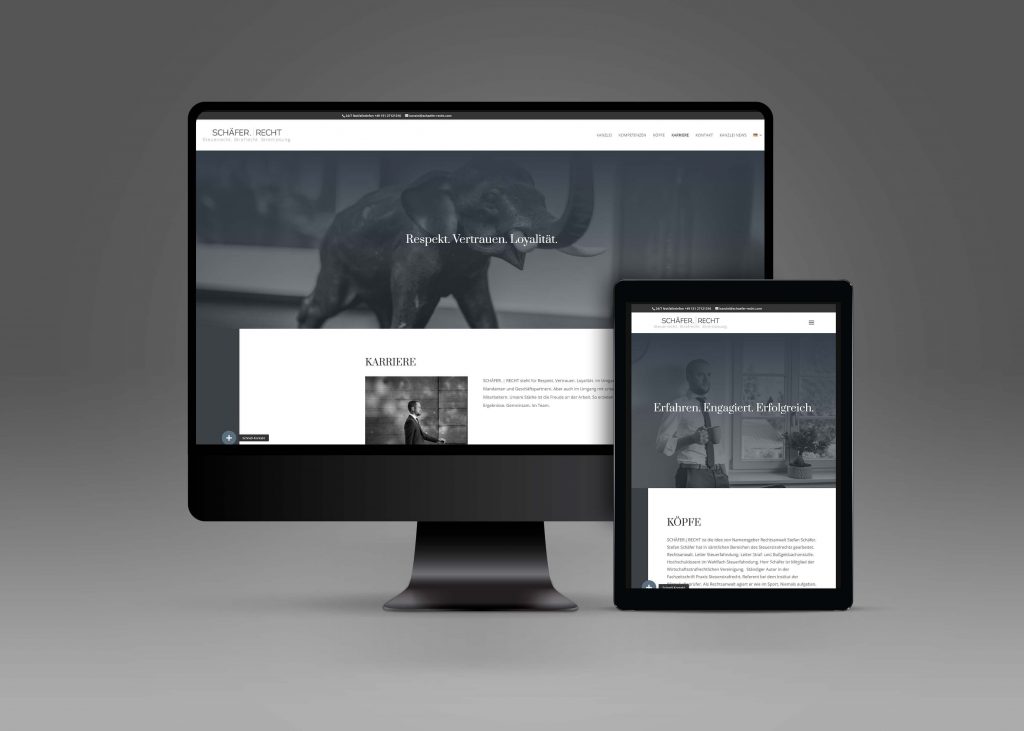 Kanzlei-Website Schäfer Recht auf Monitor und Tablet